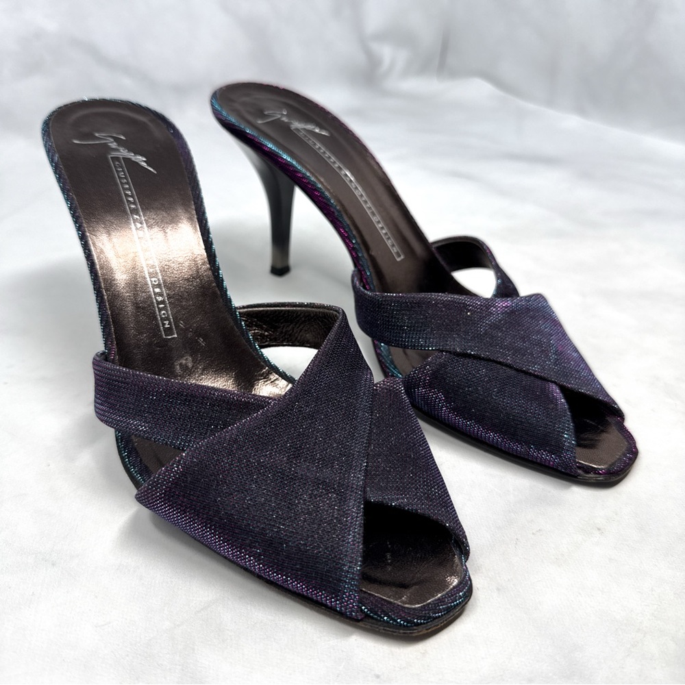 Giuseppe Zanotti Vicini Vintage Y2K Glitter Lurex Slide Mule Sandal Heels Retro - Picture 3 of 15